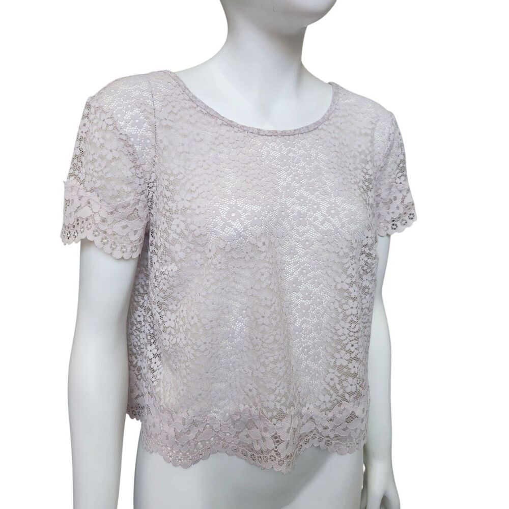 VS Y2K Pink Floral Lace Crop Baby Tee Sheer Low Open Back XS Coquette Festival